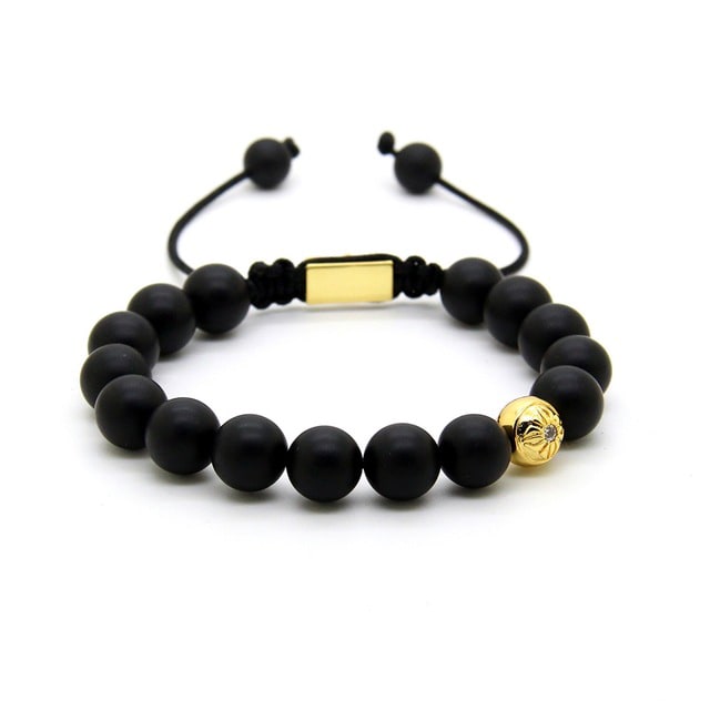 10mm matte onyx with gold bead bracelet