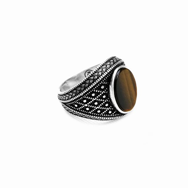 925 Sterling Silver Emperor Ring with Tiger Eye Stone Right Side View