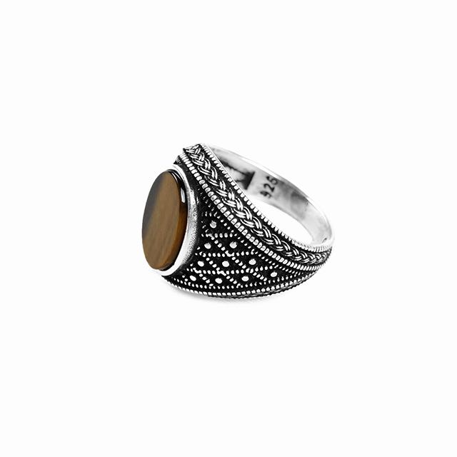 925 Sterling Silver Emperor Ring with Tiger Eye Stone Left Side View