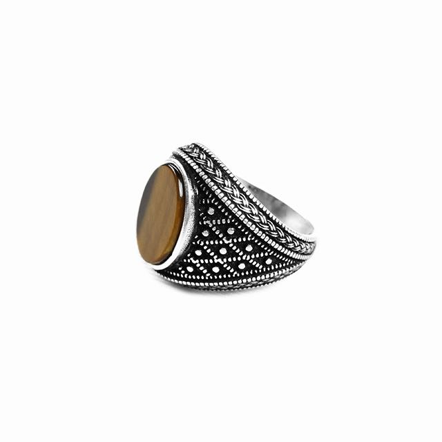 925 Sterling Silver Emperor Ring with Tiger Eye Stone Side View