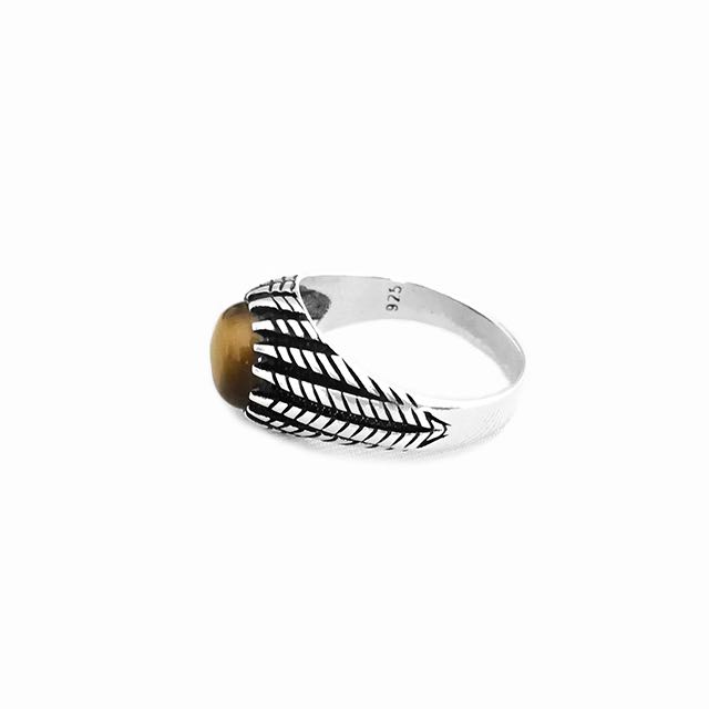 925 Sterling Silver Gladius Ring with Tiger Eye Stone Side View