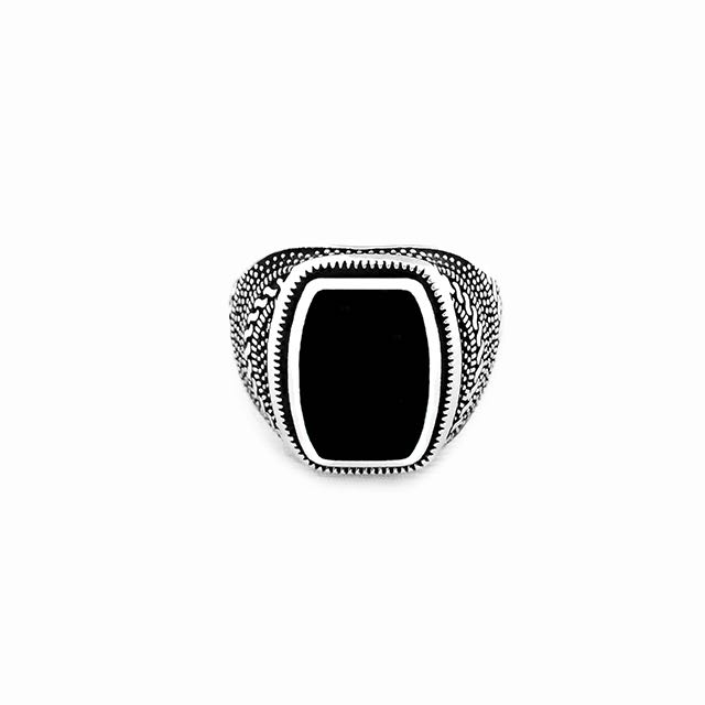 S925 Warrior Ring with Onyx Stone Front View